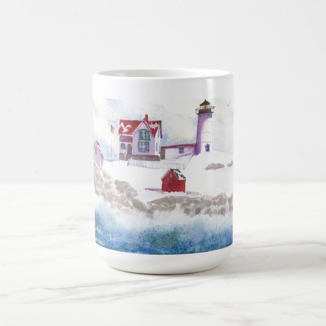 Winter at Nubble LIghthouse  Maine Mug (Center)