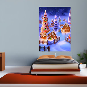 Winter at the Gingerbread village AI Art Poster