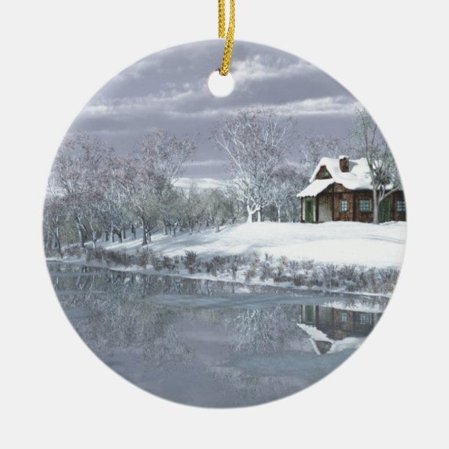 Winter at the Lake Ceramic Ornament (Front)