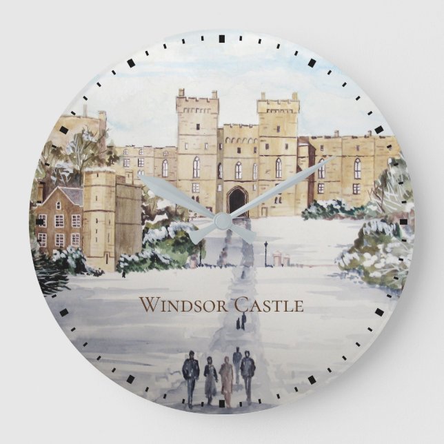 Winter at Windsor Castle Landscape Painting Large Clock (Front)