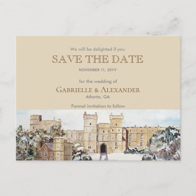 Winter at Windsor Castle Wedding Save The Date Announcement Postcard (Front)