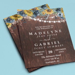 Winter Autumn Sunflower Wedding Floral Rustic Invitation