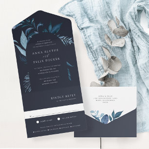 Winter Azure Blue Botanical Arch Wedding All In One Invitation