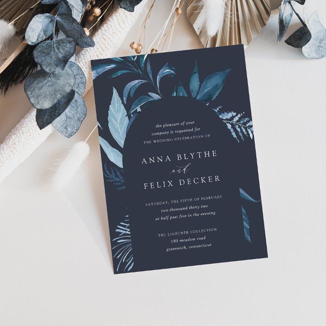 Winter Azure Blue Botanical Arch Wedding Invitation (Creator Uploaded)