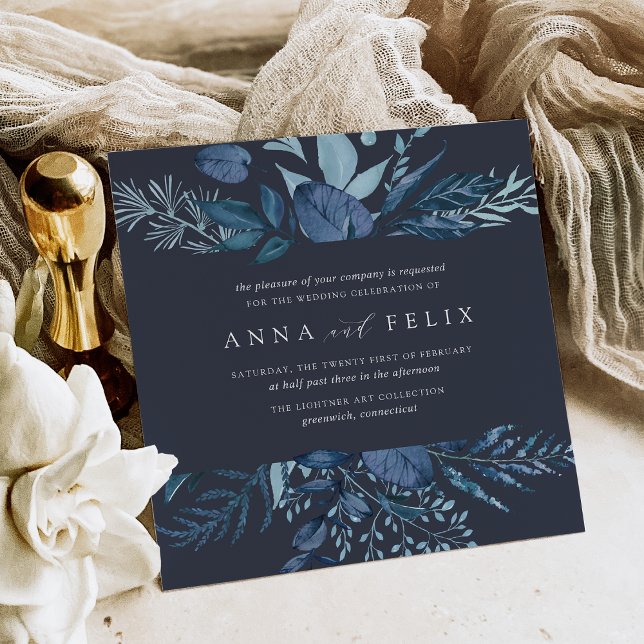 Winter Azure | Blue Botanical Frame Wedding Invitation (Creator Uploaded)