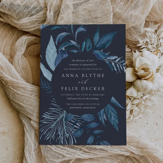 Winter Azure Blue Botanical Wedding Invitation (Creator Uploaded)