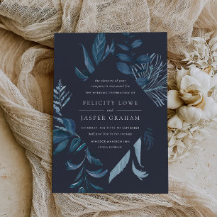 Winter Azure   Blue Watercolor Foliage Wedding Invitation