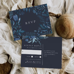 Winter Azure   Botanical Meal Choice Wedding RSVP Invitation Postcard