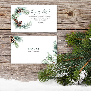 Winter baby baby shower pine wreath diaper raffle enclosure card