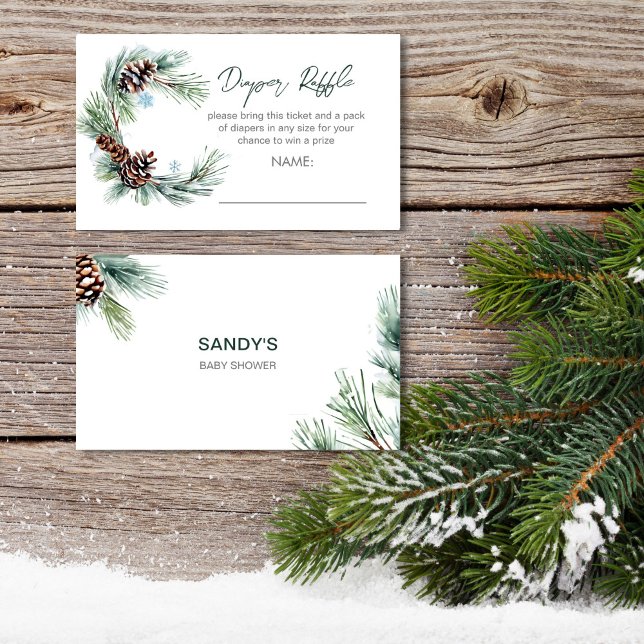 Winter baby baby shower pine wreath diaper raffle enclosure card (Winter baby baby shower pine wreath diaper raffle enclosure card )