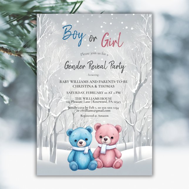 Winter Baby Bears Gender Reveal Invitation (Creator Uploaded)