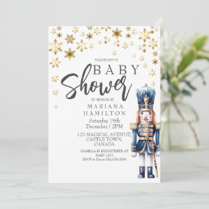 Winter Baby Boy Shower Gold Snowflakes Nutcracker Invitation