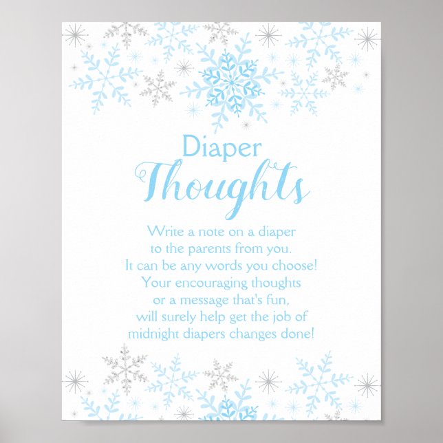 Winter Baby Boy Shower Snowflakes Diaper Thoughts Poster (Front)