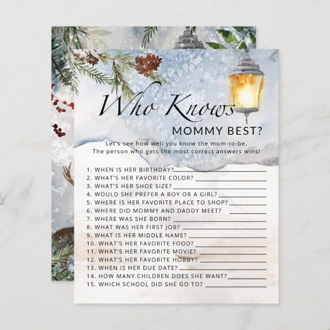 Winter baby chowder Who knows mummy best game (Front/Back)