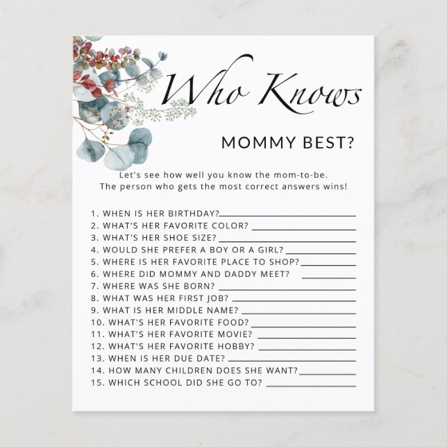 Winter baby chowder Who knows mummy best game (Front)