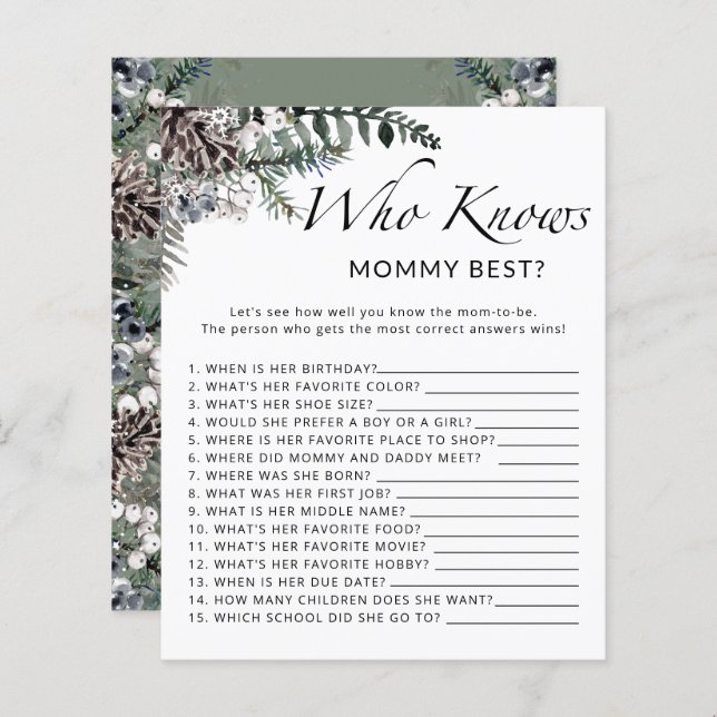 Winter baby chower Who knows mummy best game (Front/Back)