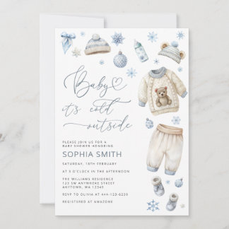Winter Baby Clothes Baby Shower All In One Invitation