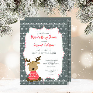 Winter Baby Deer Drop-in Baby Shower Invitation
