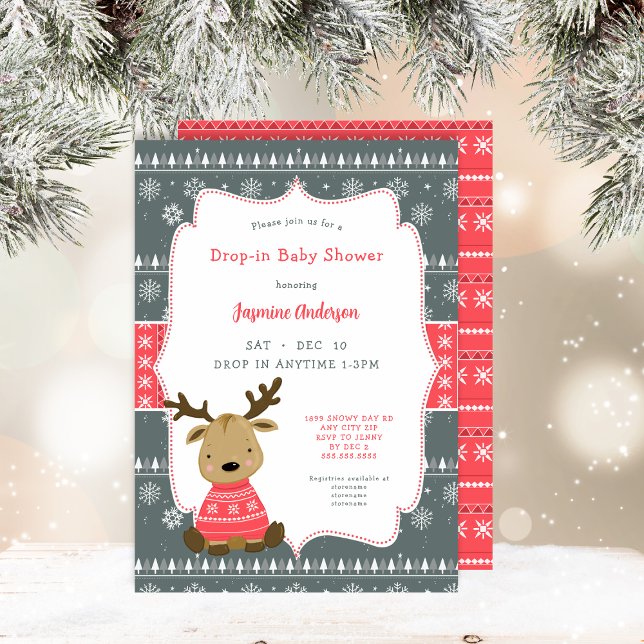 Winter Baby Deer Drop-in Baby Shower Invitation (Creator Uploaded)
