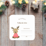 Winter Baby Deer Library bookplate sticker<br><div class="desc">Sweet little neutral gender baby deer wearing a knitted red sweater on a library bookplate sticker.  Would be great for a Winter themed baby shower or gifts at Christmas for children.</div>