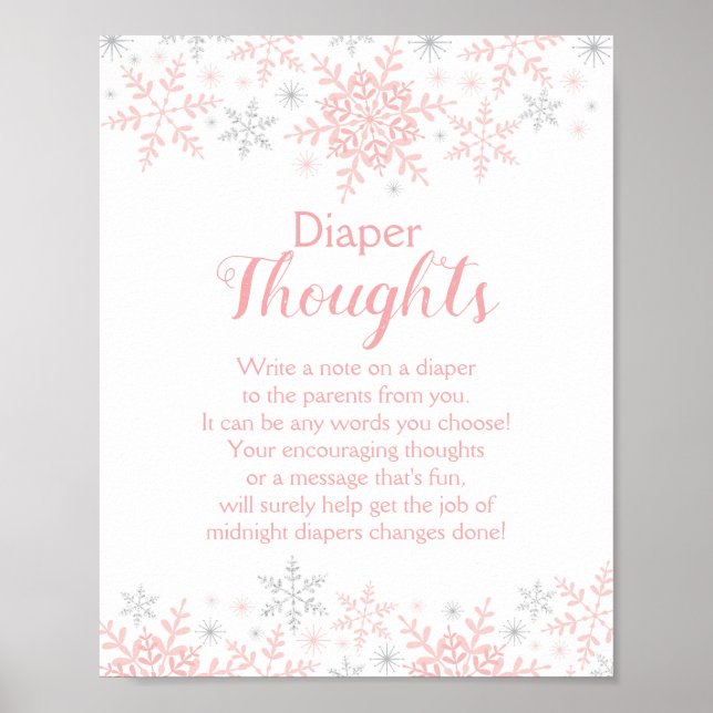 Winter Baby Girl Shower Snowflakes Diaper Thoughts Poster (Front)