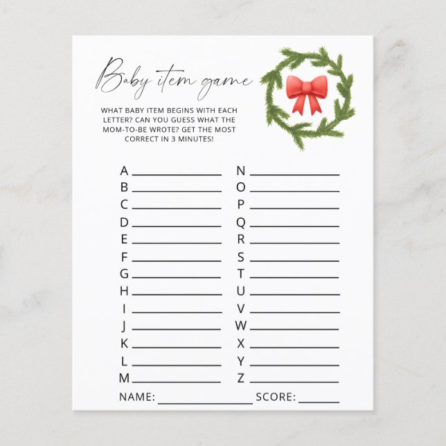 Winter Baby Item Game. Baby Shower Game (Front)