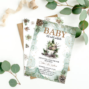 Winter Baby It's Cold Evergreen Baby Shower Invitation