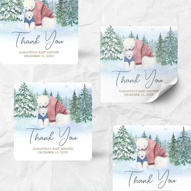 Winter Baby It's Cold Outside Baby Shower Square Sticker (Winter Baby Shower Sticker)