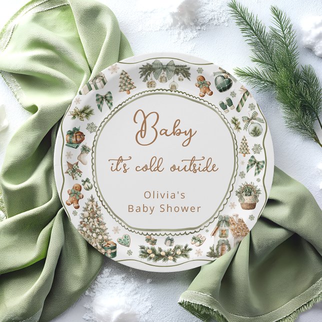 Winter Baby It's Cold Outside Greenery Baby Shower Paper Plate (Creator Uploaded)