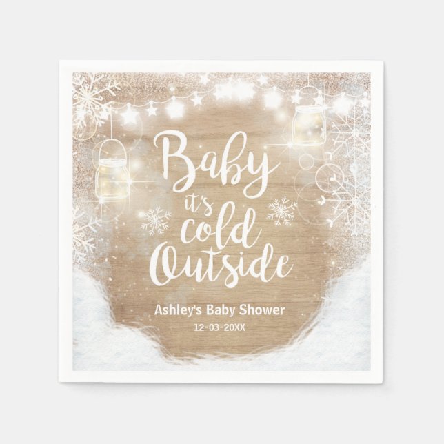 Winter Baby It's cold outside Rustic shower Napkin (Front)