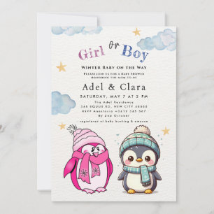 Winter Baby on the Way Winter Penguin Baby Shower Invitation