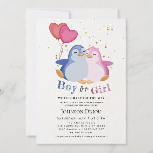 Winter Baby on the Way Winter Penguin Baby Shower Invitation