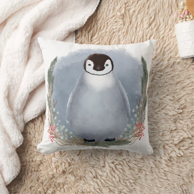 Winter Baby Penguin Throw Pillow (Blanket)