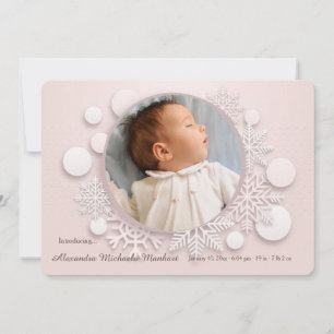 Winter Baby Photo Birth Announcement Pink