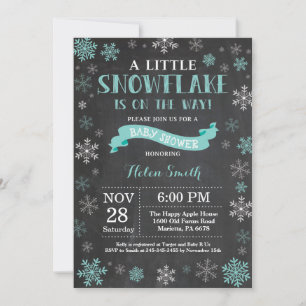 Winter Baby Shower Aqua Snowflake Chalkboard Invitation