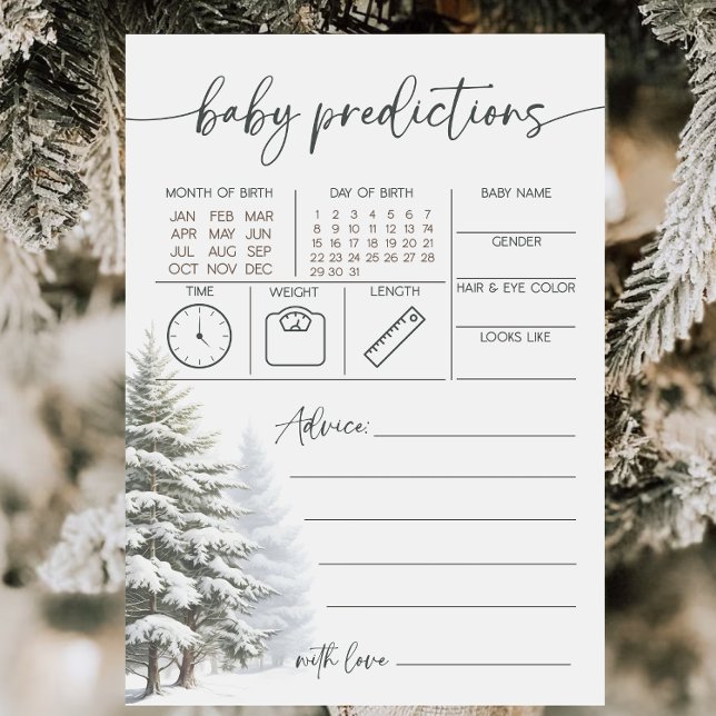 Winter Baby Shower Baby Predictions Advice Card (Creator Uploaded)