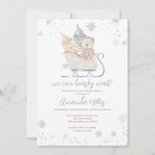 Winter Baby Shower Bear and Snow neutral invite