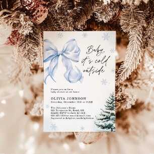 Winter Baby Shower, Blue Bow It's Cold Outside Invitation