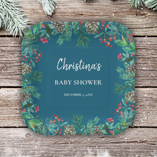 Winter Baby Shower Blue Paper Plate