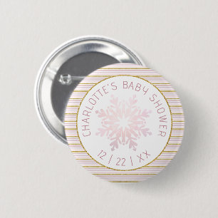 Winter Baby Shower Blush Pink Snowflake 6 Cm Round Badge