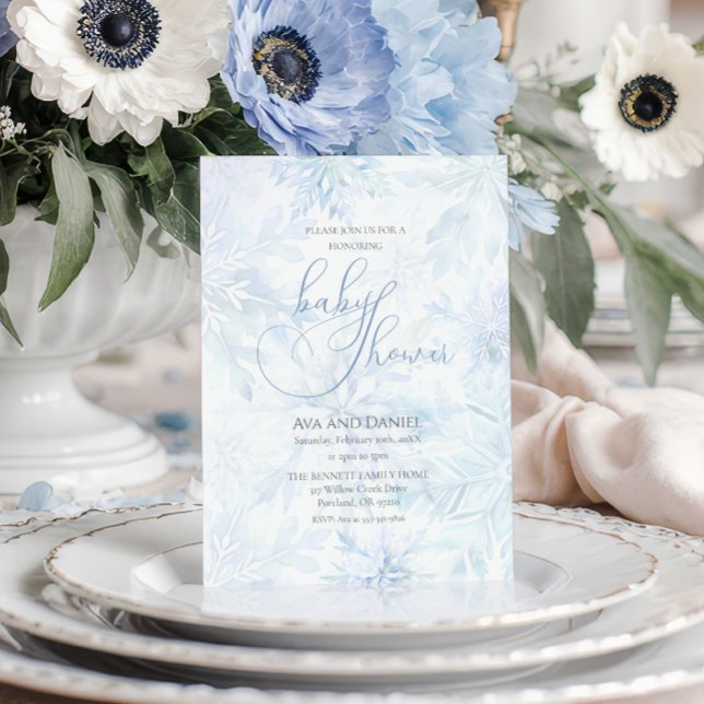 Winter Baby Shower Boy Blue Snowflake Invitation (Creator Uploaded)