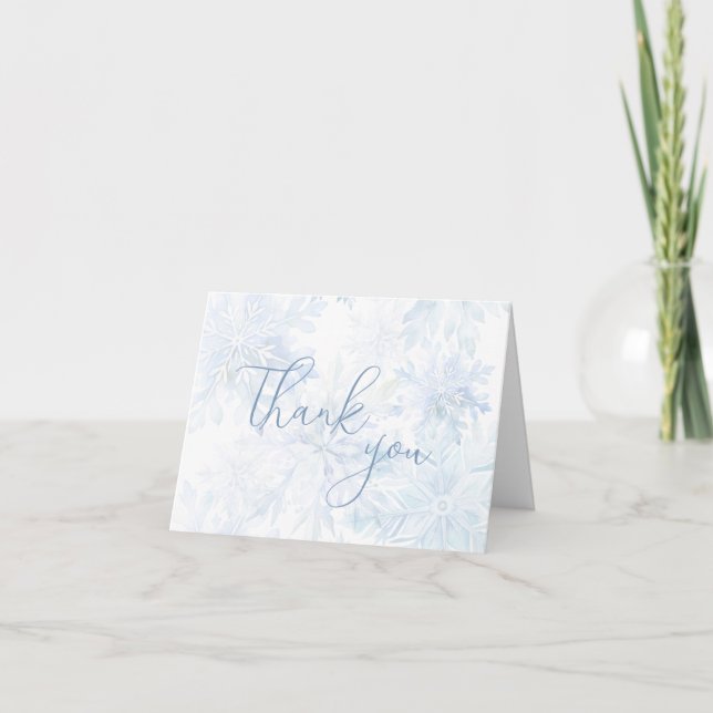 Winter Baby Shower Boy Blue Snowflake Thank You Card (Front)