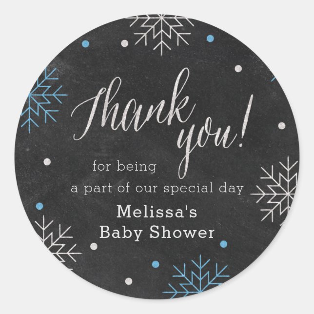 Winter Baby Shower Chalkboard Thank You Classic Round Sticker (Front)