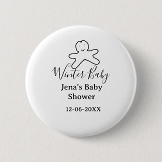 Winter baby shower cookie black scribble hand-draw 6 cm round badge