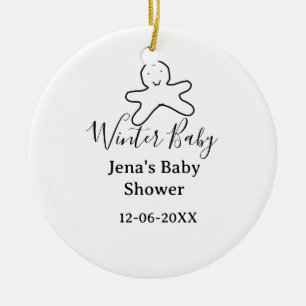 Winter baby shower cookie black scribble hand-draw ceramic ornament