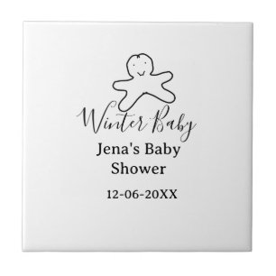 Winter baby shower cookie black scribble hand-draw ceramic tile