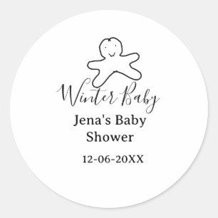 Winter baby shower cookie black scribble hand-draw classic round sticker