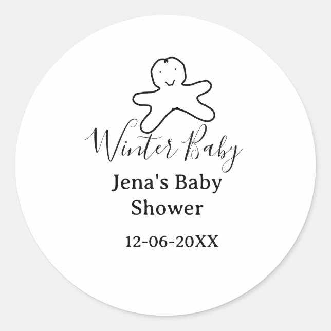 Winter baby shower cookie black scribble hand-draw classic round sticker (Front)
