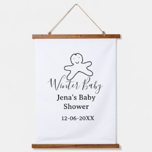 Winter baby shower cookie black scribble hand-draw hanging tapestry