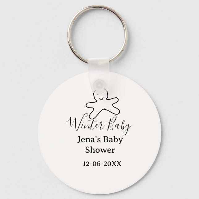 Winter baby shower cookie black scribble hand-draw key ring (Front)